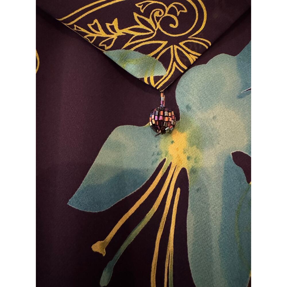 Studio I 2-Piece Chiffon Skirt Set Navy Blue Turquoise Floral Cowl Neck Midi 12 - Picture 3 of 10
